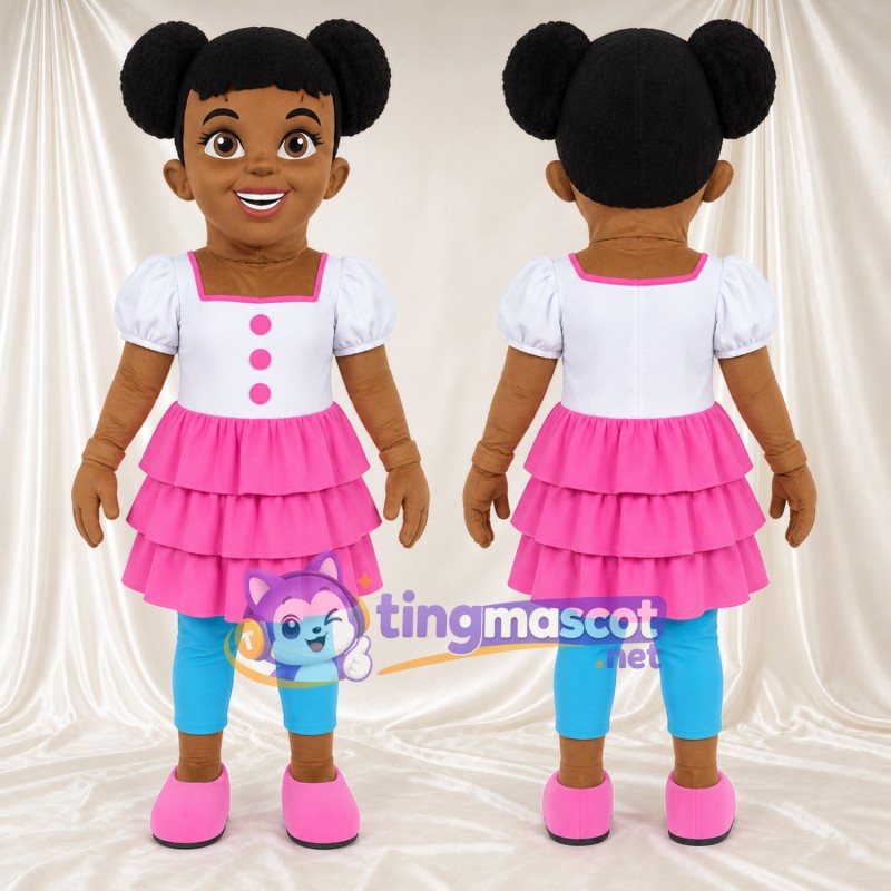 Maskottchenkostüm Mädchenfigur – wie abgebildet – Haare; Kleid (rosa)