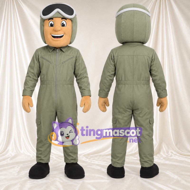 Maskottchenkostüm Pilotenfigur – wie abgebildet – Anzug (olivgrün); Schutzbrille