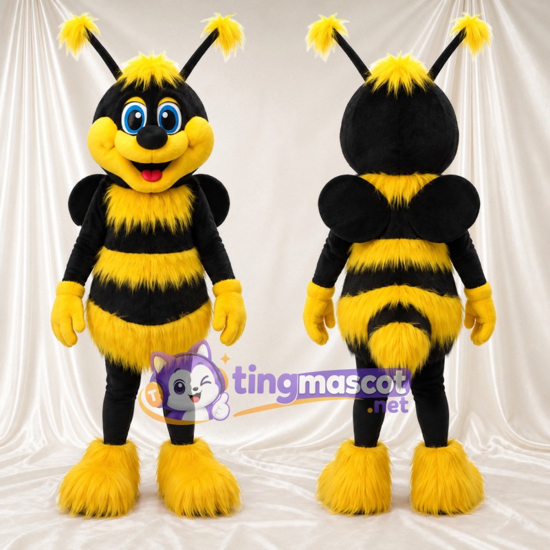 Costume de mascotte Abeille – jaune / noir – Antennes (grand); Corps rayé