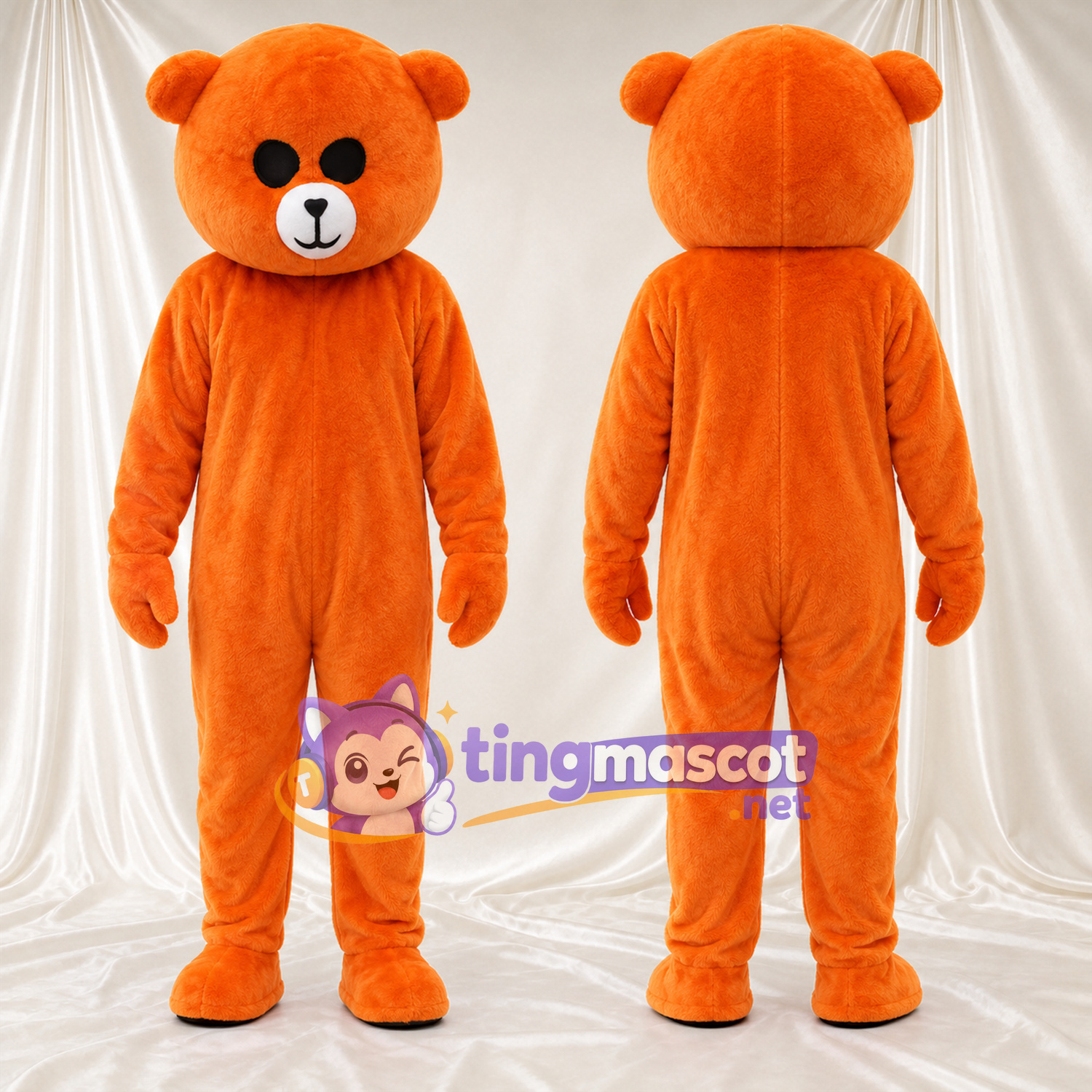 Costume de mascotte Nounours – orange – Museau (crème); Yeux (rond, noir) Costume de mascotte Nounours – orange – Museau (crème); Yeux (rond, noir)