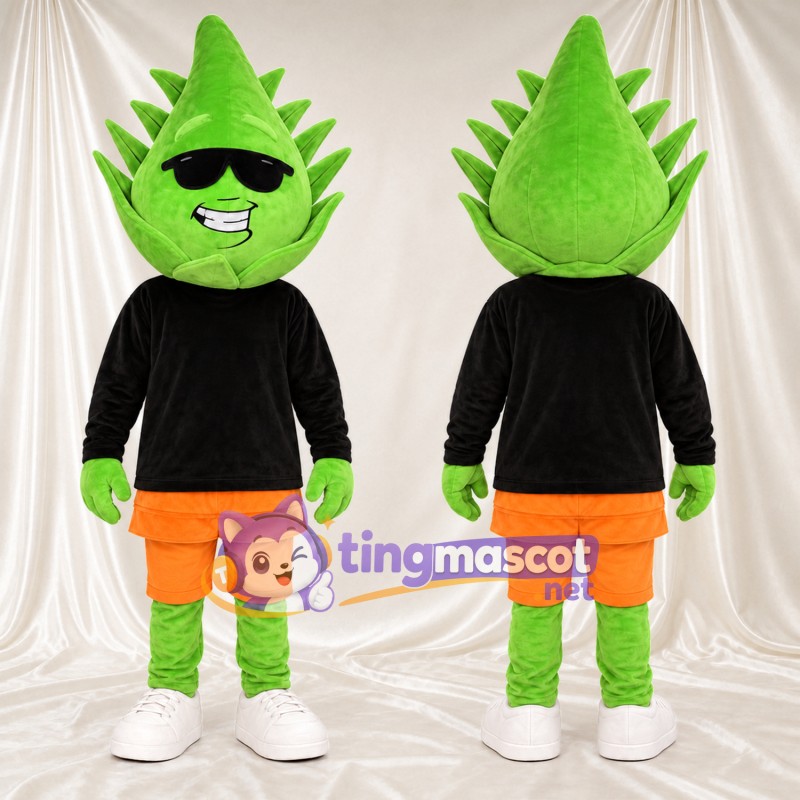 Costume de mascotte Feuille – vert – Lunettes de soleil; Chemise (noir); Short (orange)