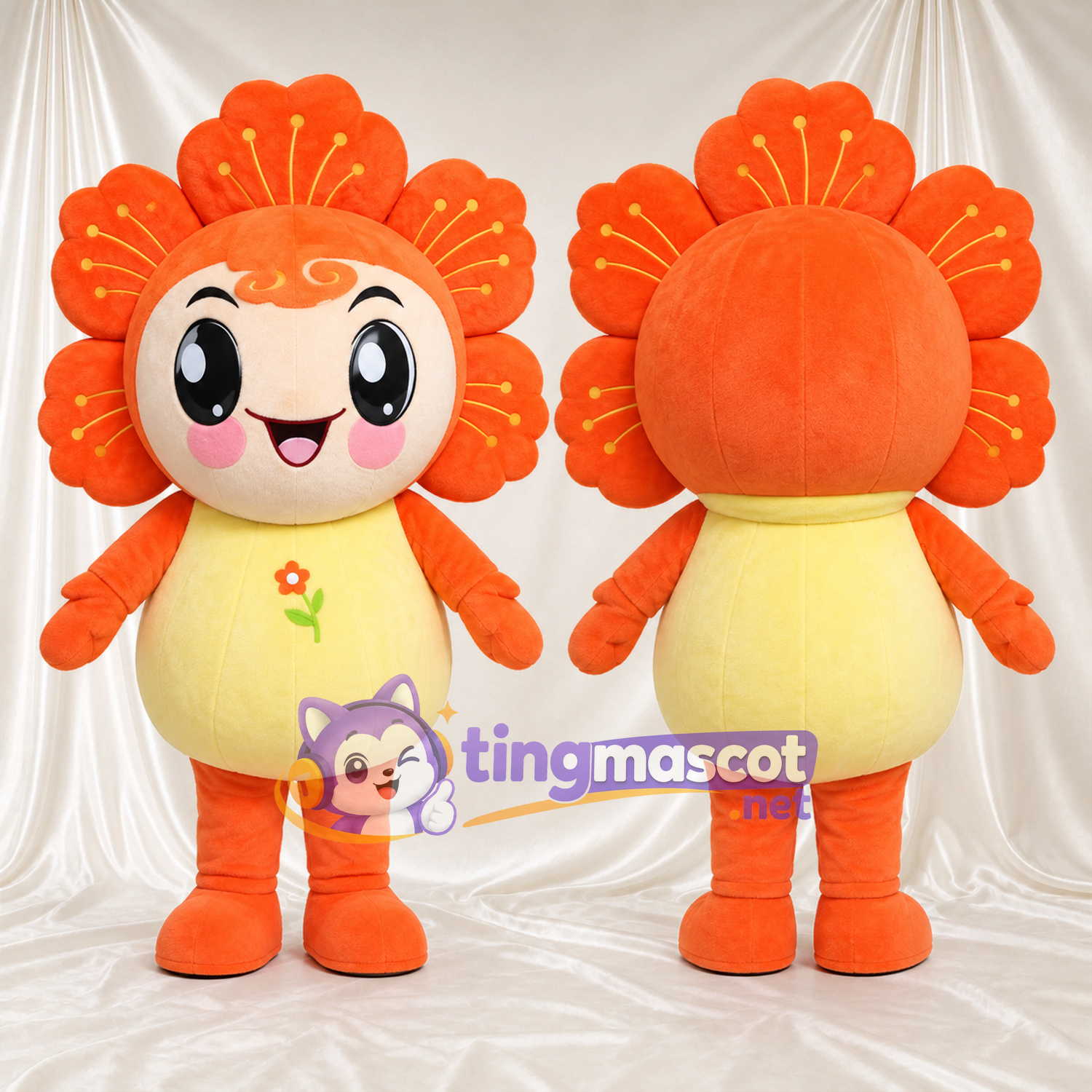 Maskottchenkostüm Blume – orange – Körper (gelb); Blütenblätter (orange) Maskottchenkostüm Blume – orange – Körper (gelb); Blütenblätter (orange)