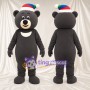 Black Bear Mascot Costume - Multicolor Santa Hat and White Chest Patch