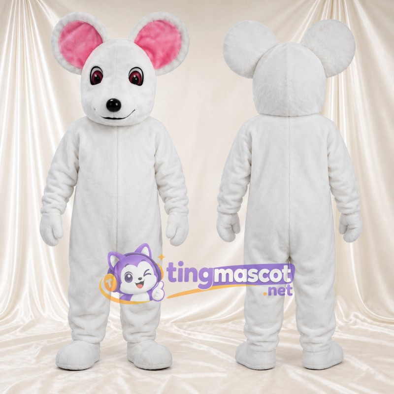 Costume de mascotte Souris – blanc – Oreilles (grand, rose); Nez (noir)