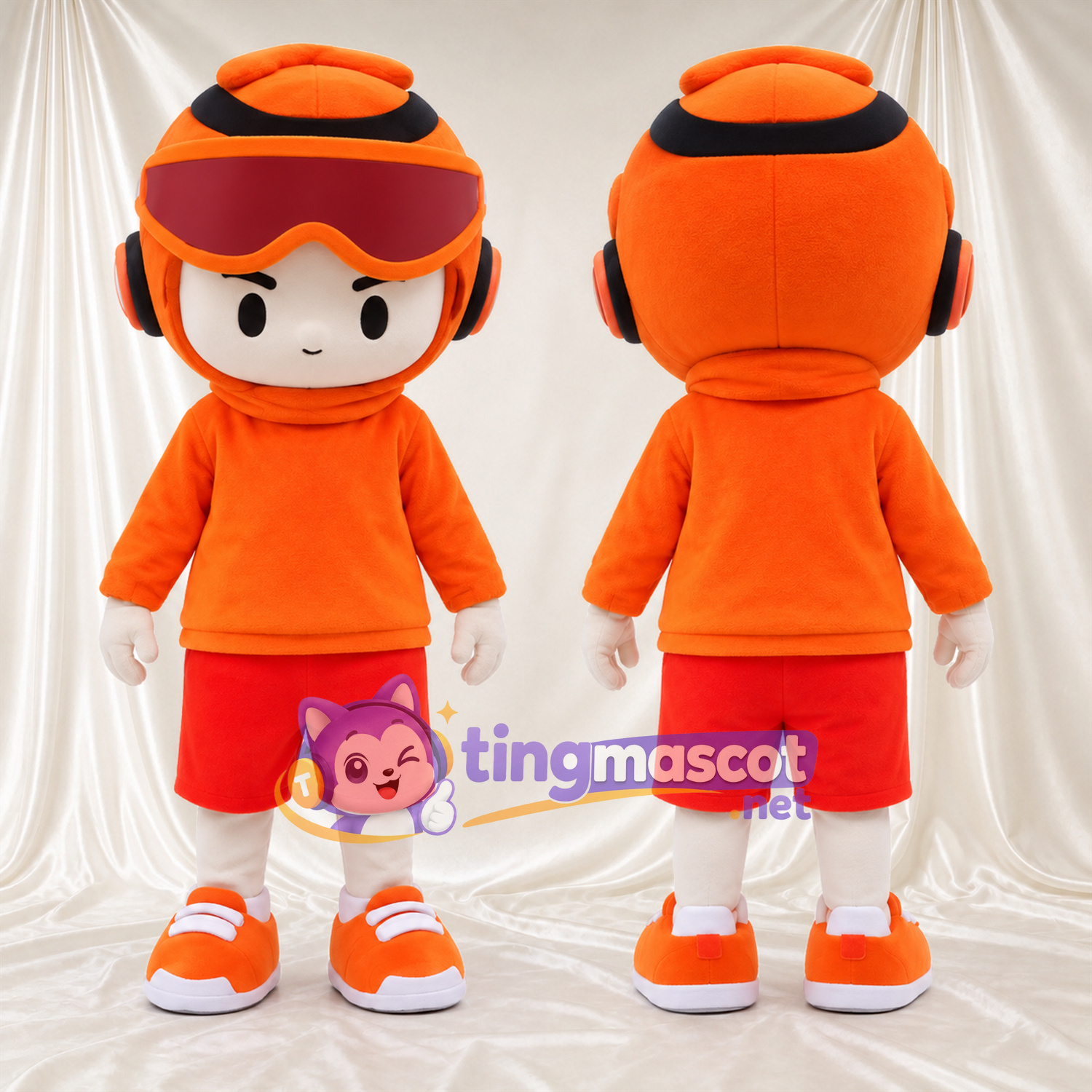 Maskottchenkostüm Jungenfigur – wie abgebildet – Helm (orange); Schutzbrille; Shorts (rot) Maskottchenkostüm Jungenfigur – wie abgebildet – Helm (orange); Schutzbrille; Shorts (rot)