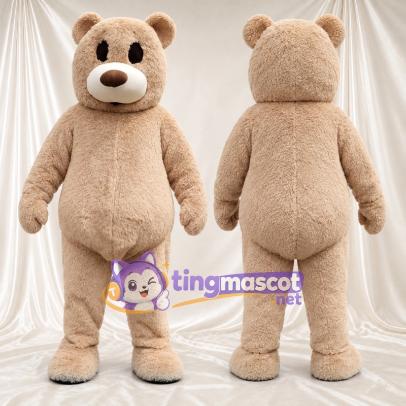 Costume de mascotte Nounours – beige – Museau (crème); Nez (marron)