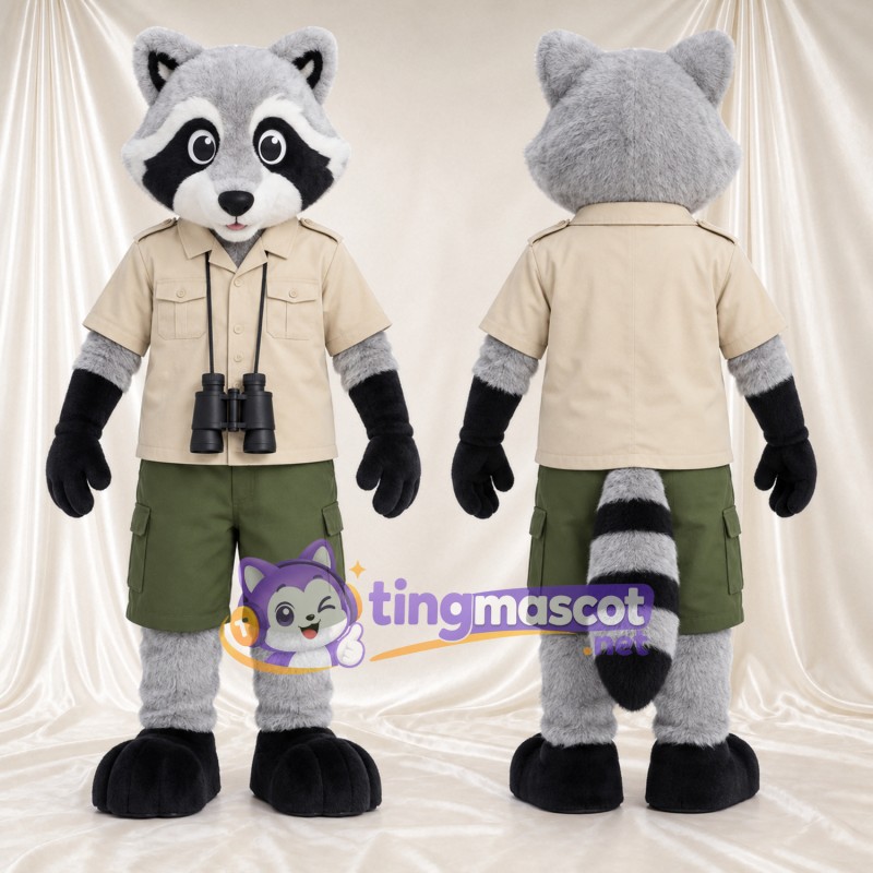 Costume de mascotte Raton laveur – gris – Chemise (beige); Short (vert)