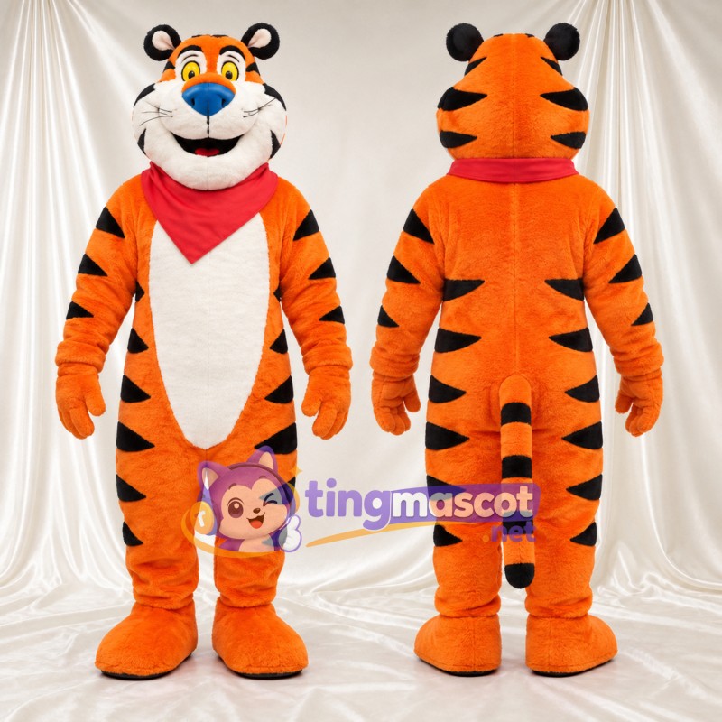 Costume de mascotte Tony the Tiger – selon la photo – Bandana (rouge); Nez (bleu)