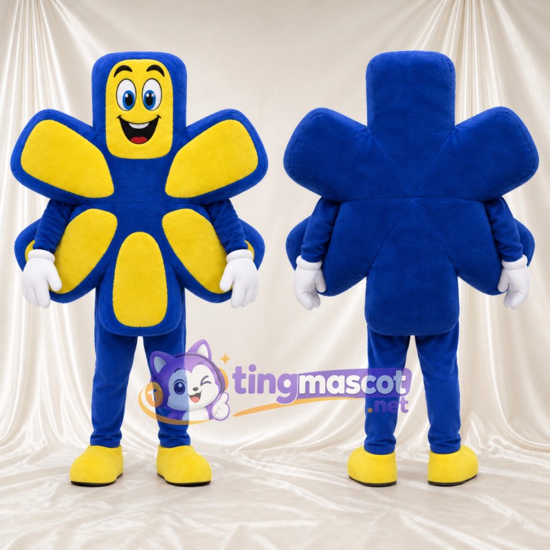 Maskottchenkostüm Blume – blau / gelb – Gesicht; Handschuhe (weiß)