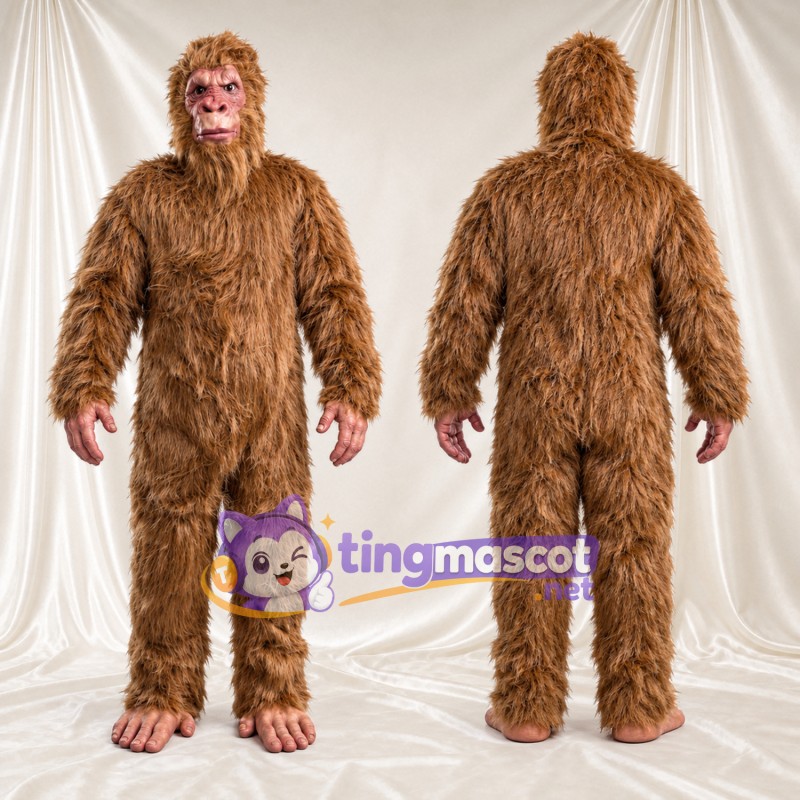 Costume de mascotte Bigfoot – marron – Fourrure hirsute; Mains; Pieds