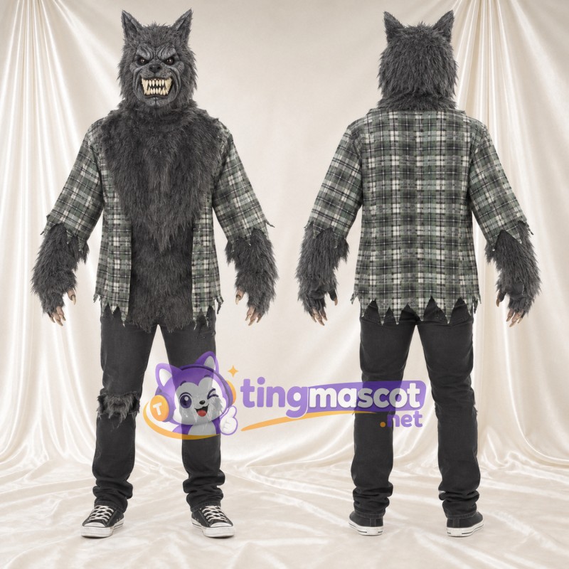 Maskottchenkostüm Werwolf – grau – Hemd (kariert)