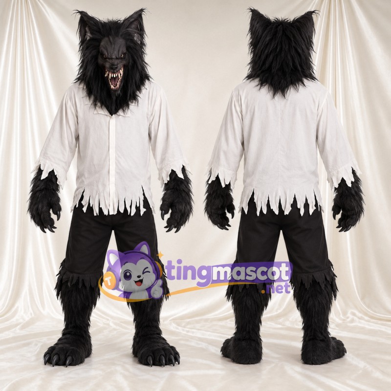 Black Werewolf Mascot Costume - Torn White Shirt and Black Pants