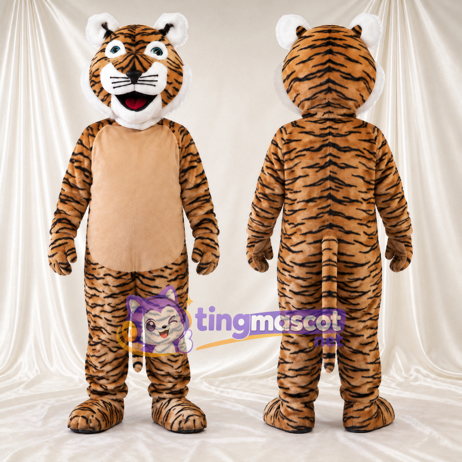 Brown Tiger Mascot Costume - Black Stripes and Beige Belly Brown Tiger Mascot Costume - Black Stripes and Beige Belly