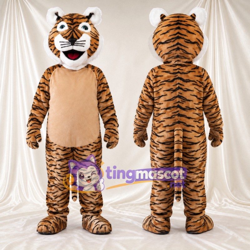 Brown Tiger Mascot Costume - Black Stripes and Beige Belly