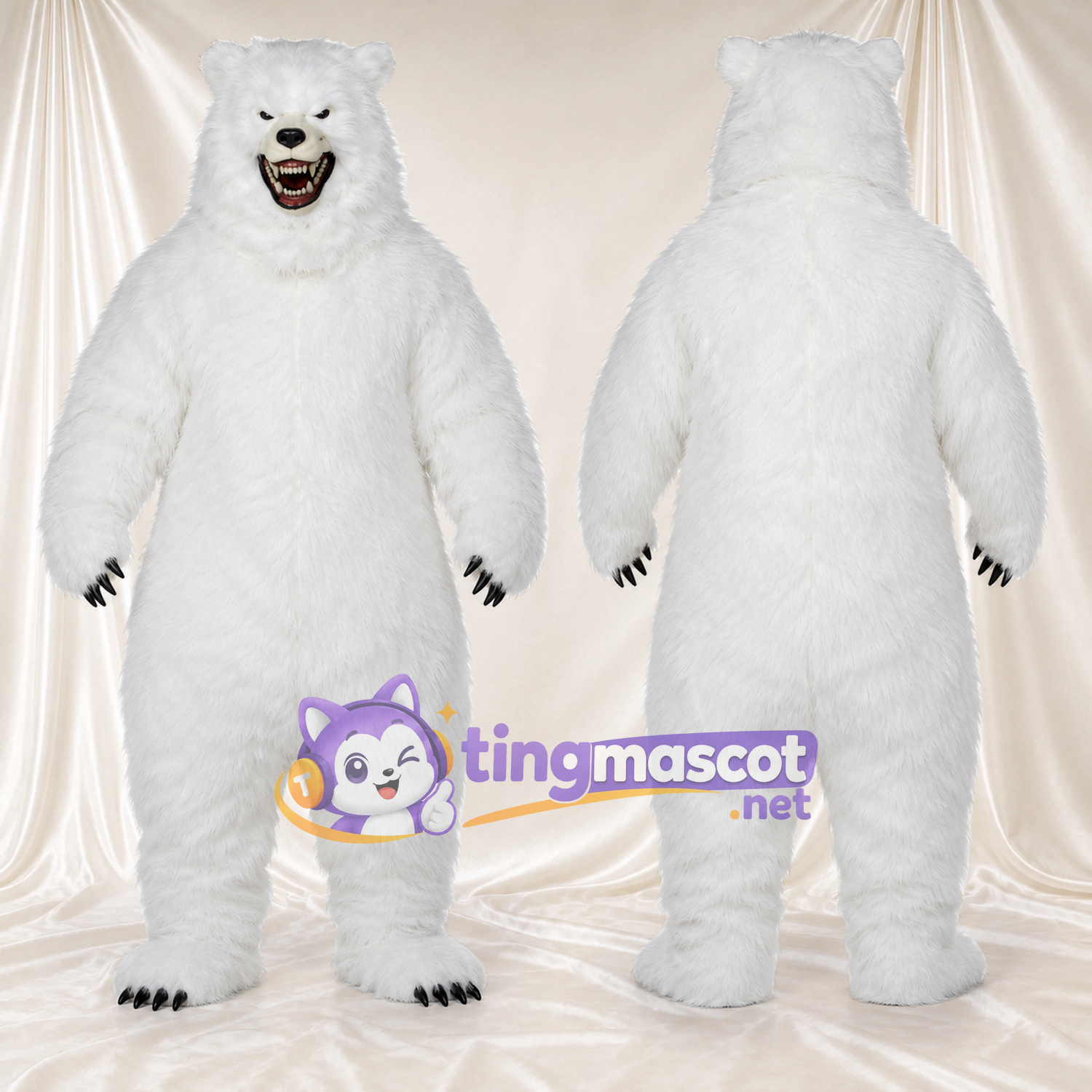 Costume de mascotte Ours polaire – blanc – Bouche ouverte; Griffes (noir) Costume de mascotte Ours polaire – blanc – Bouche ouverte; Griffes (noir)