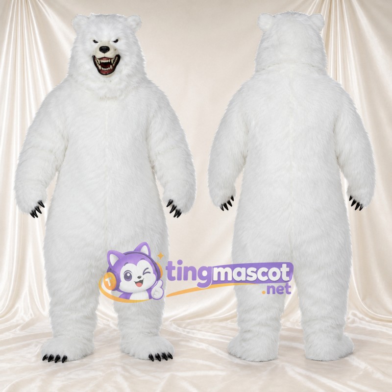 Costume de mascotte Ours polaire – blanc – Bouche ouverte; Griffes (noir)