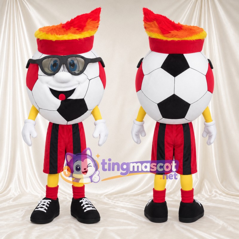 Costume de mascotte Ballon de football – selon la photo – Flamme; Chapeau; Lunettes de protection; Short (rayé)