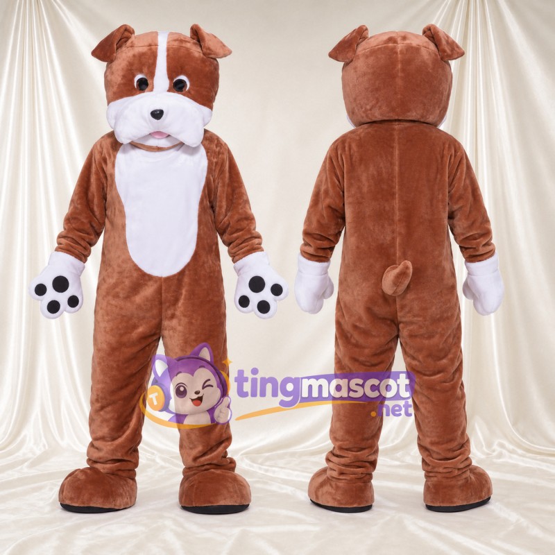 Maskottchenkostüm Hund – braun / weiß – Brust (weiß); Pfotenballen (schwarz)