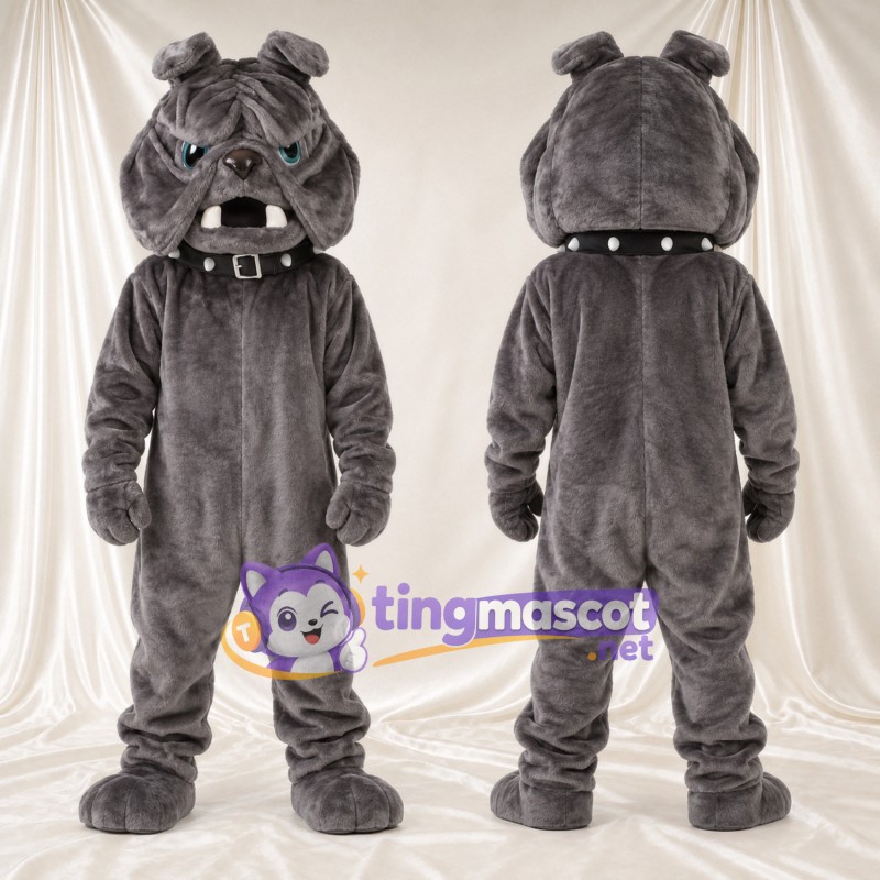 Costume de mascotte Bouledogue – gris foncé – Col (noir)