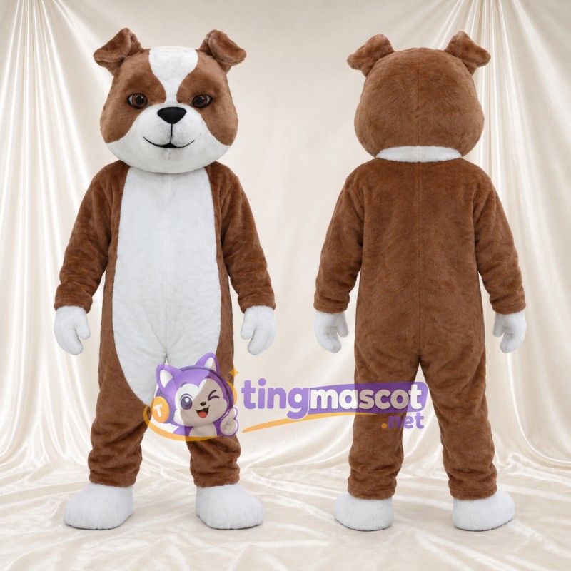 Maskottchenkostüm Hund – braun / weiß – Brust (weiß); Füße (weiß)