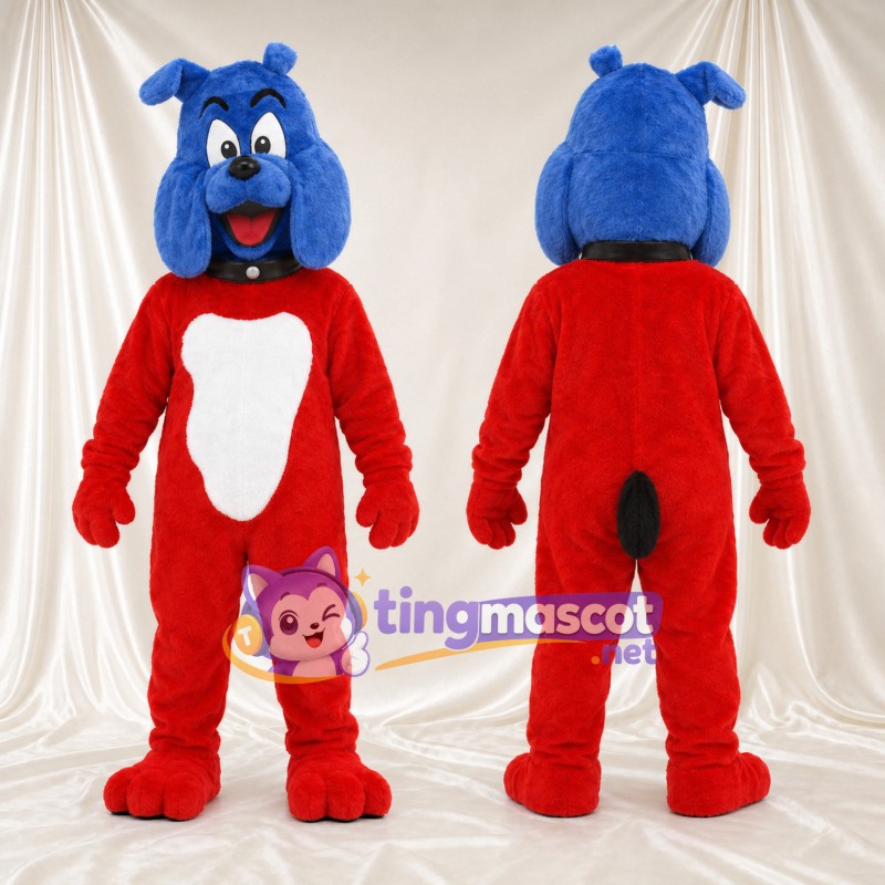 Costume de mascotte Chien – bleu – Corps (rouge); Ventre (blanc)