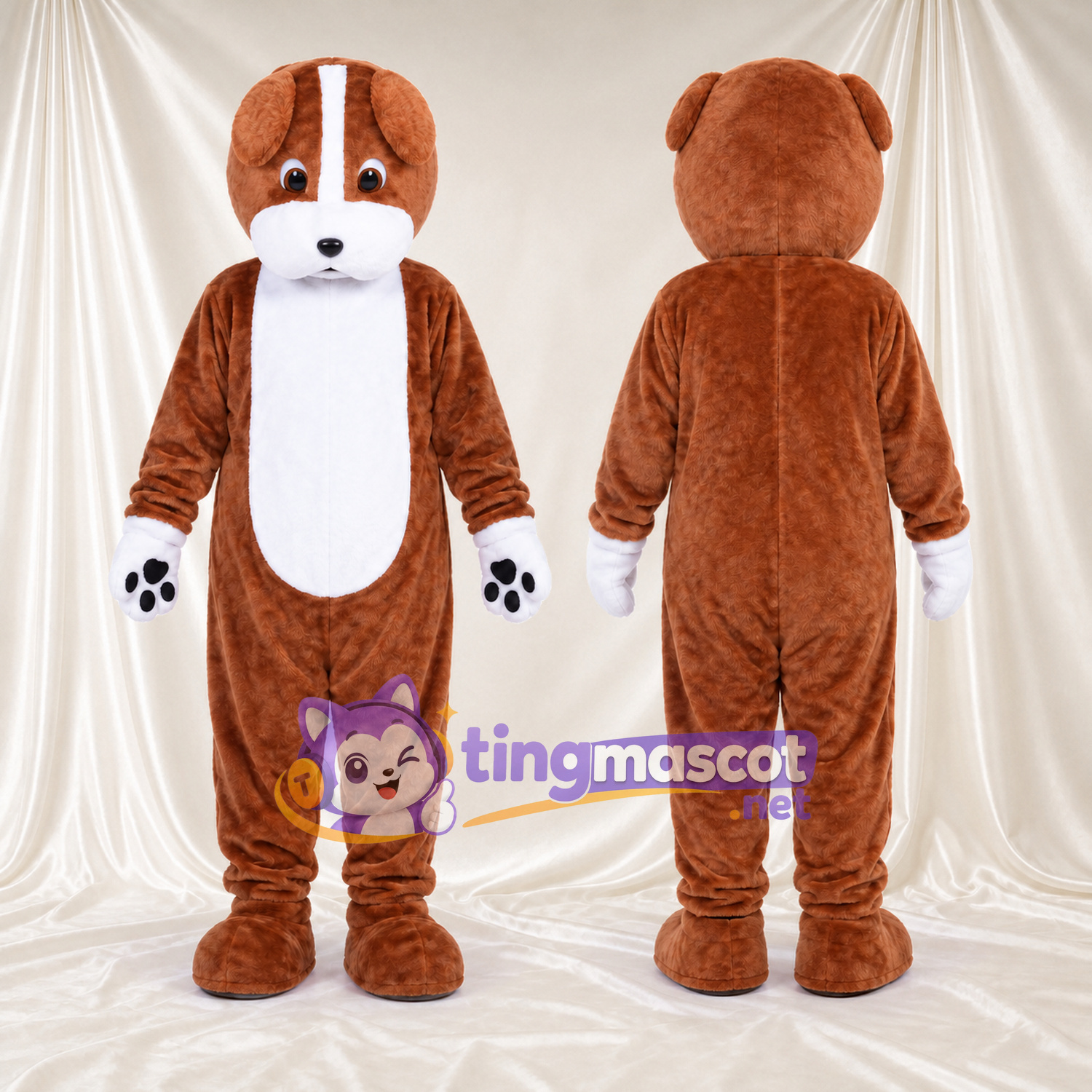 Costume de mascotte Chien – brun rouille – Torse (blanc); Coussinets (tacheté) Costume de mascotte Chien – brun rouille – Torse (blanc); Coussinets (tacheté)