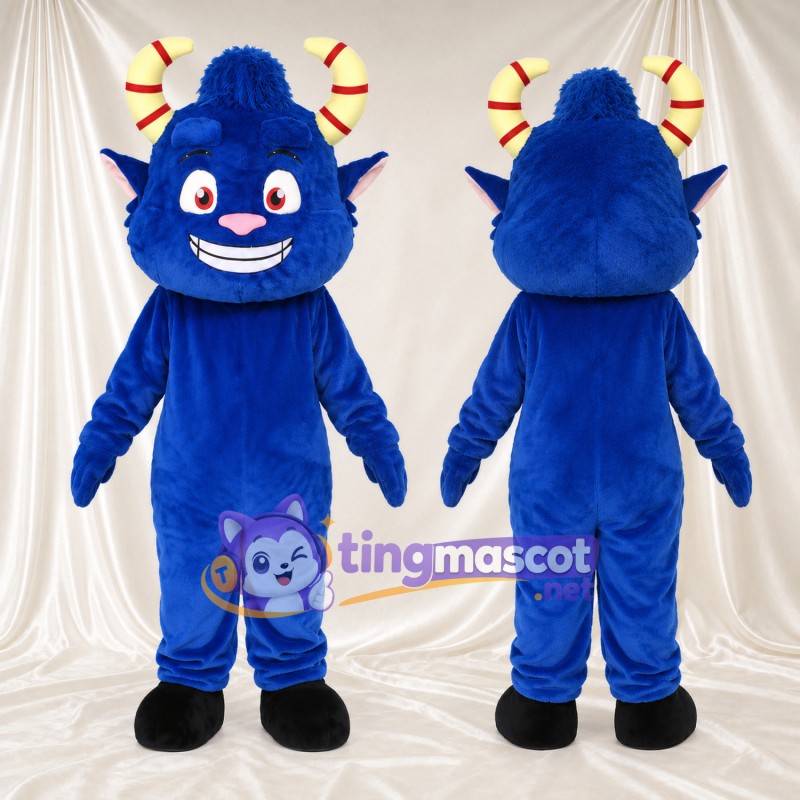 Costume de mascotte Monstre – bleu – Cornes (rayé)