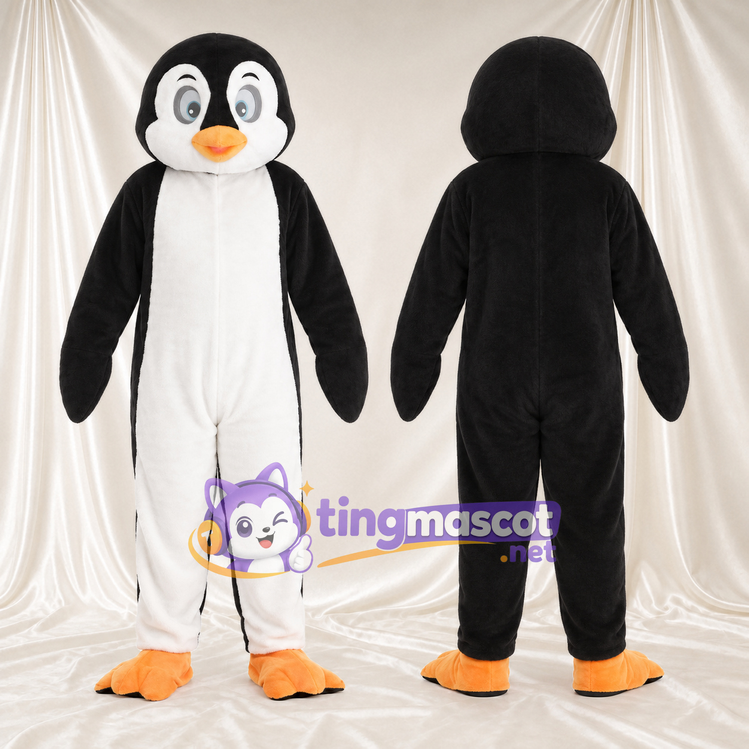 Black and White Penguin Mascot Costume - Gray Eye Rings and Orange Feet Black and White Penguin Mascot Costume - Gray Eye Rings and Orange Feet