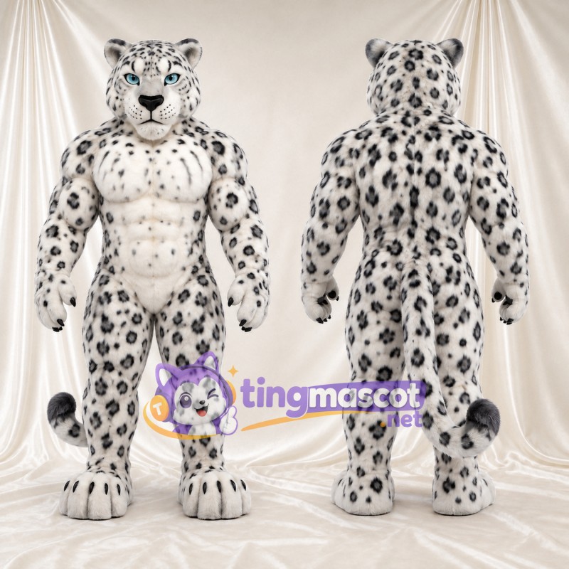 Snow Leopard Mascot Costume - Muscular White Body and Black Spots