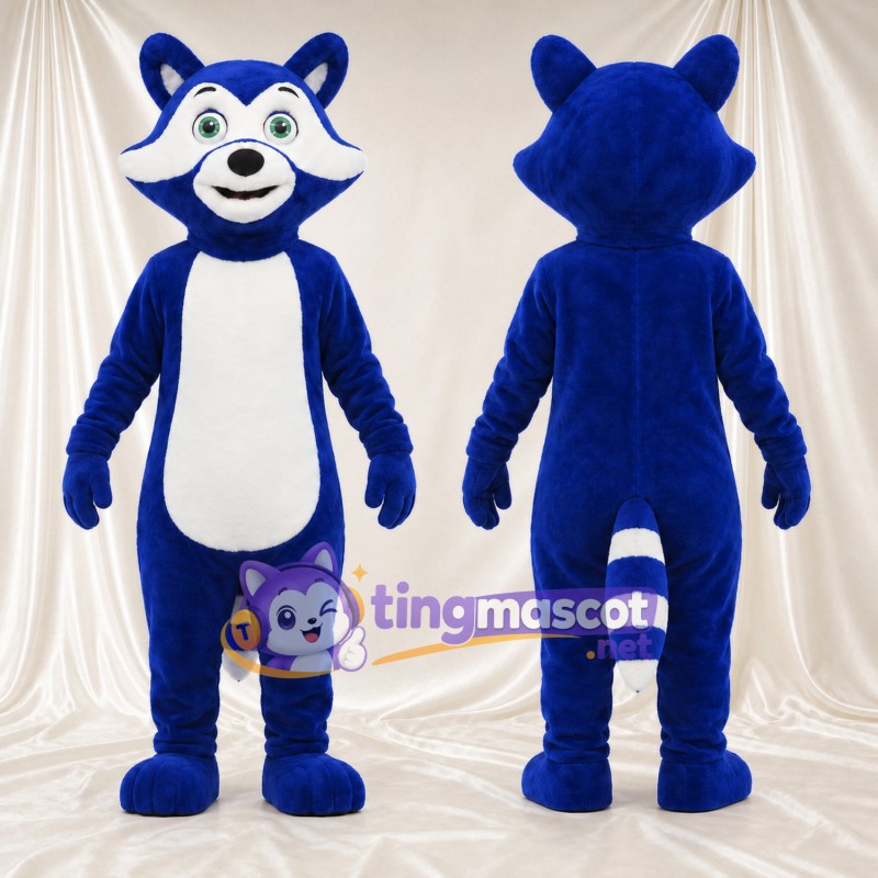 Blue Raccoon Mascot Costume - White Face Markings and White Belly
