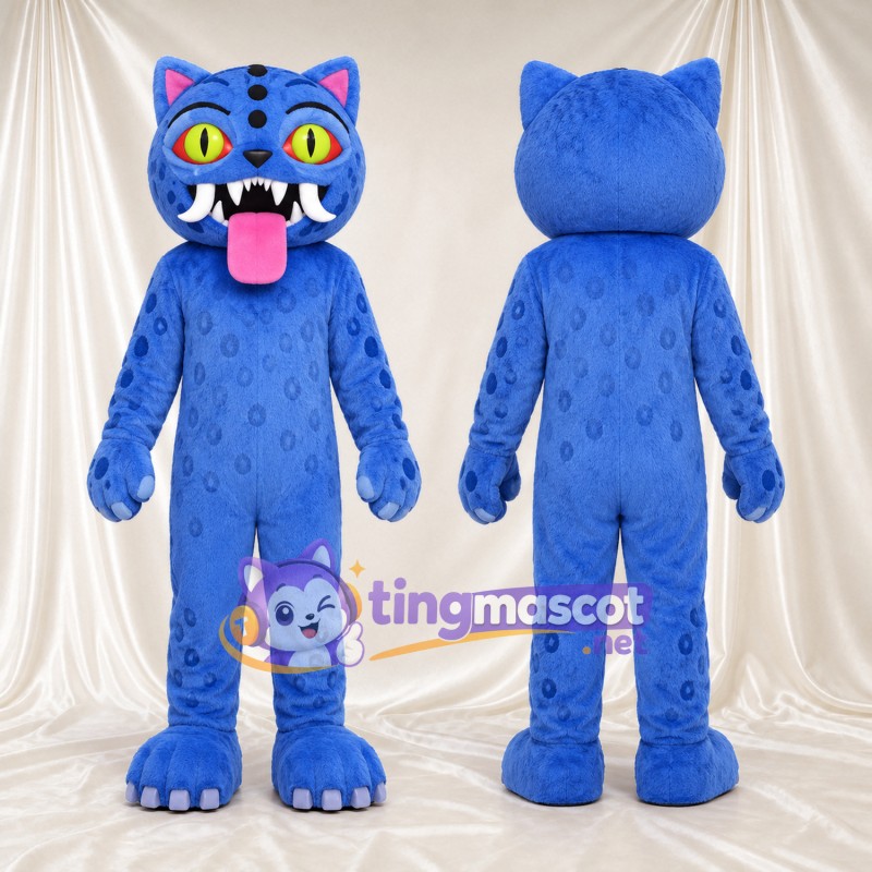 Costume de mascotte Chat – bleu – Yeux (jaune); Langue (long, rose)