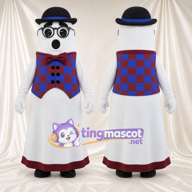 Costume de mascotte Fantôme – blanc – Chapeau (bleu); Lunettes; Gilet (à carreaux)
