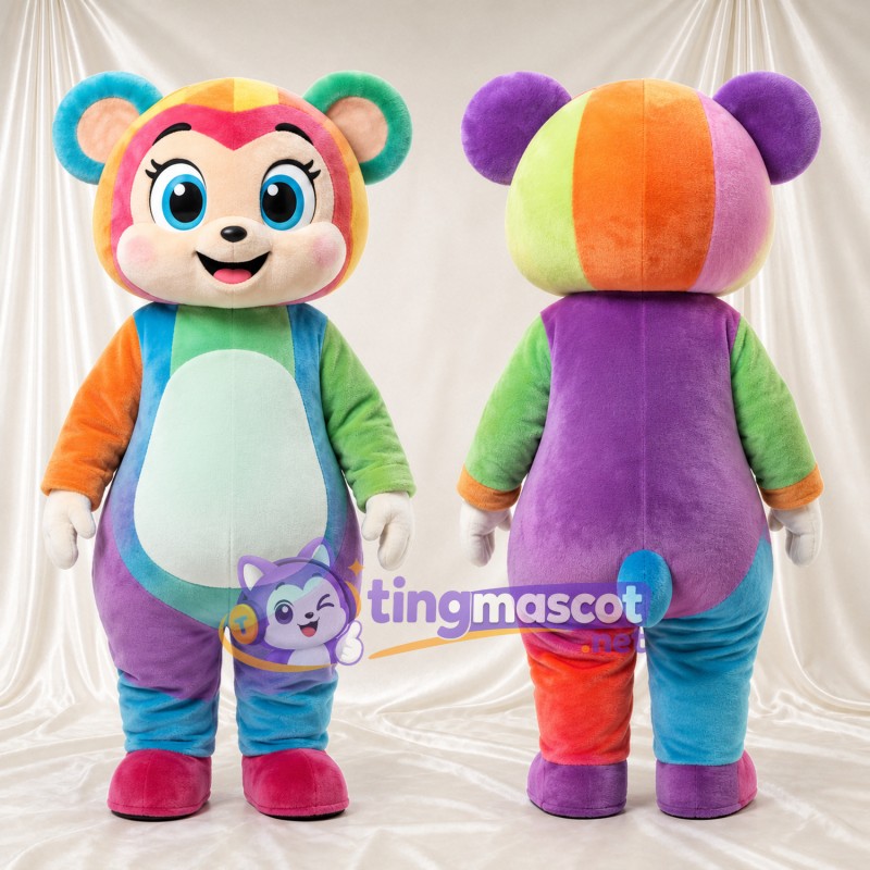 Costume de mascotte Ours – arc-en-ciel – Ventre; Chaussures (rose)