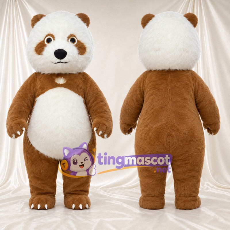 Costume de mascotte Panda – marron / blanc – Ventre (rond, crème); Oreilles (petit, marron)