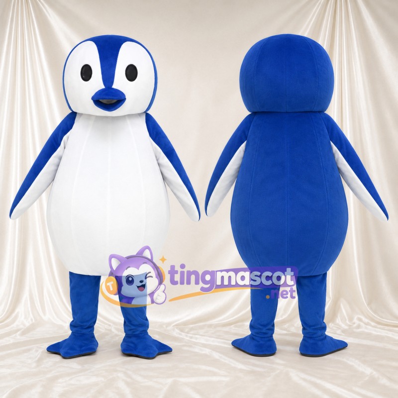 Maskottchenkostüm Pinguin – blau – Bauch (weiß); Gesicht (oval, weiß)