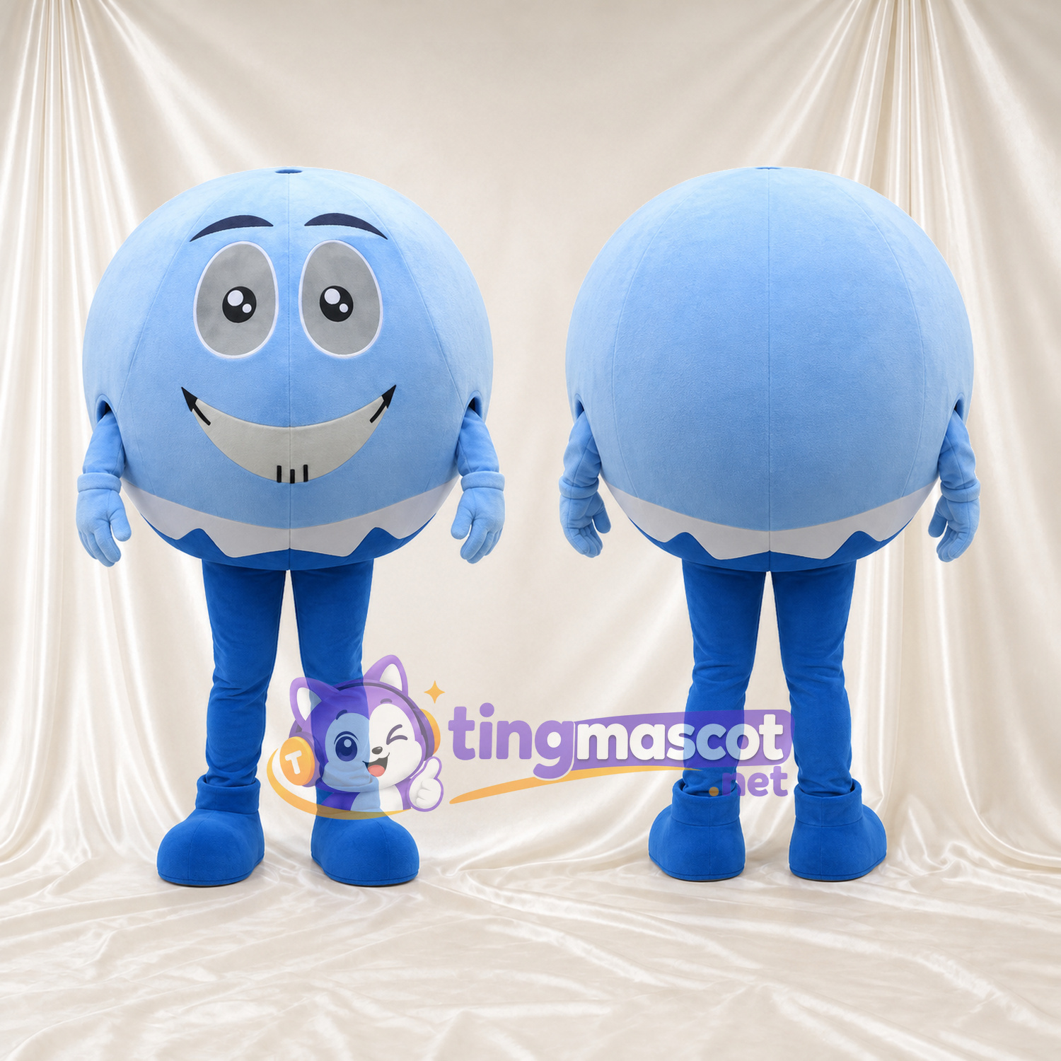 Costume de mascotte Personnage rond – bleu – Visage souriant; Barbe (petit) Costume de mascotte Personnage rond – bleu – Visage souriant; Barbe (petit)