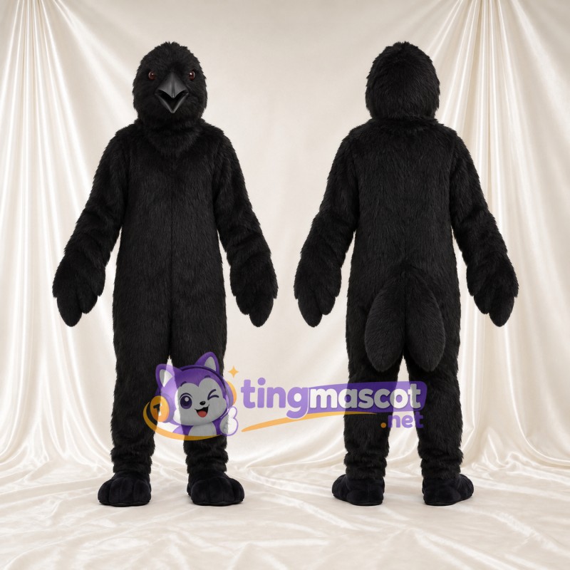 Maskottchenkostüm Rabe – schwarz – Schnabel (schwarz); Körper (zottelig)