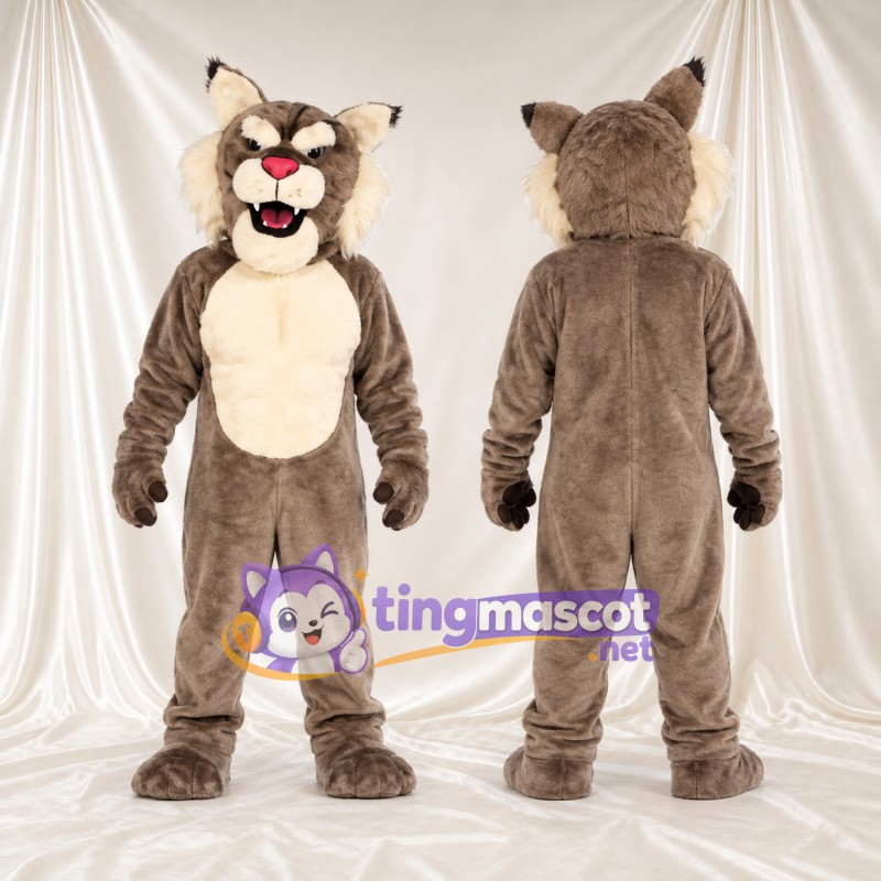 Costume de mascotte Chat sauvage – gris – Torse (crème); Nez (rose)