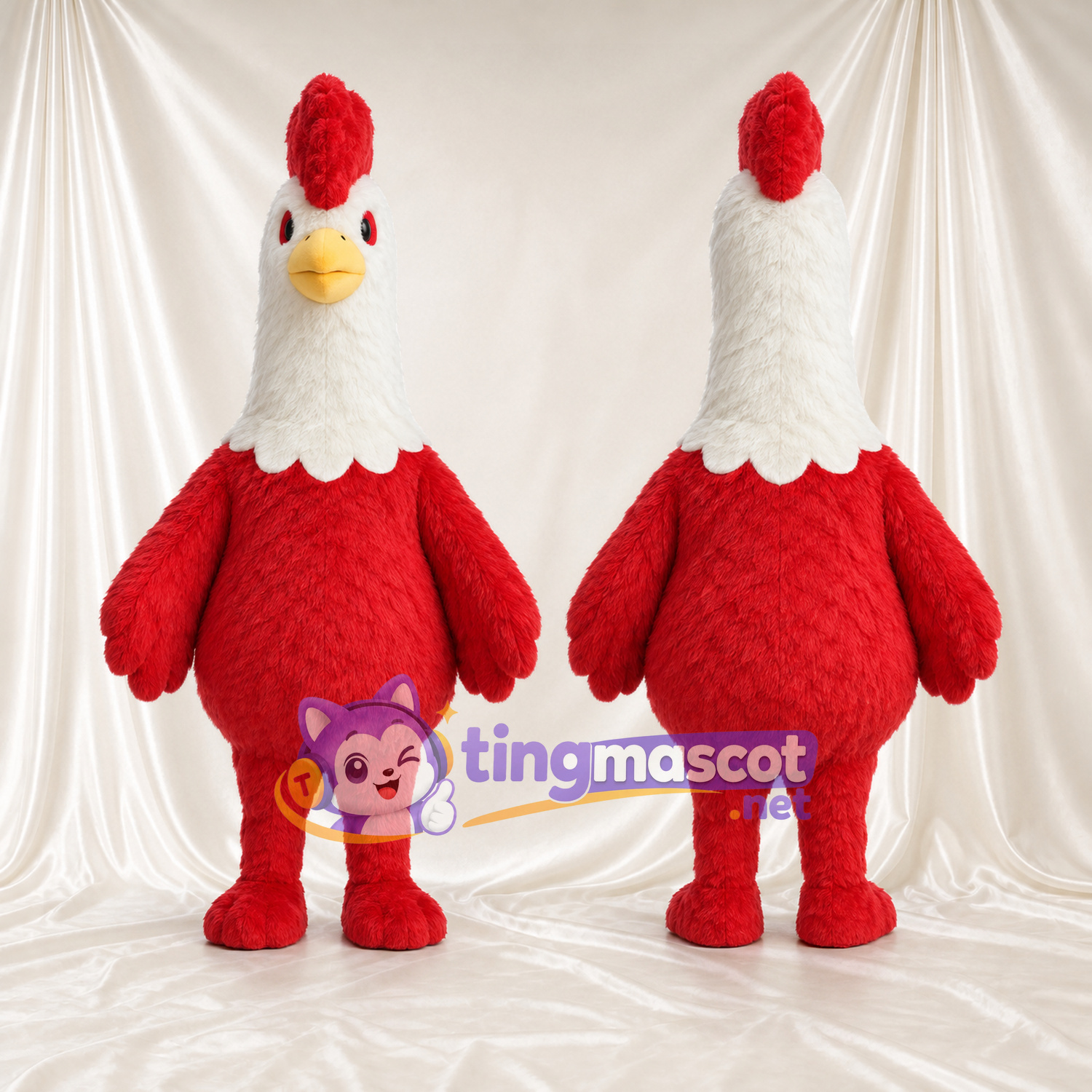 Costume de mascotte Coq – rouge – Tête (blanc); Crête (rouge) Costume de mascotte Coq – rouge – Tête (blanc); Crête (rouge)