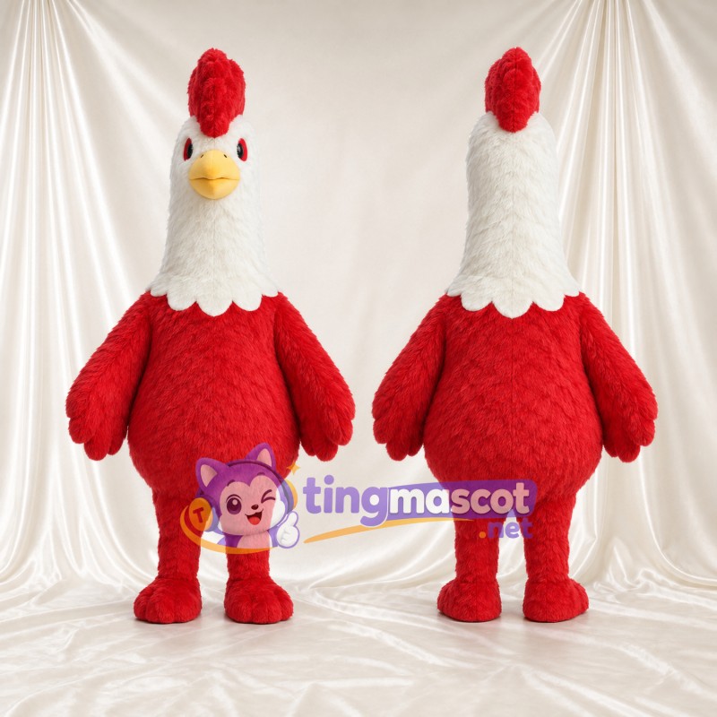 Costume de mascotte Coq – rouge – Tête (blanc); Crête (rouge)