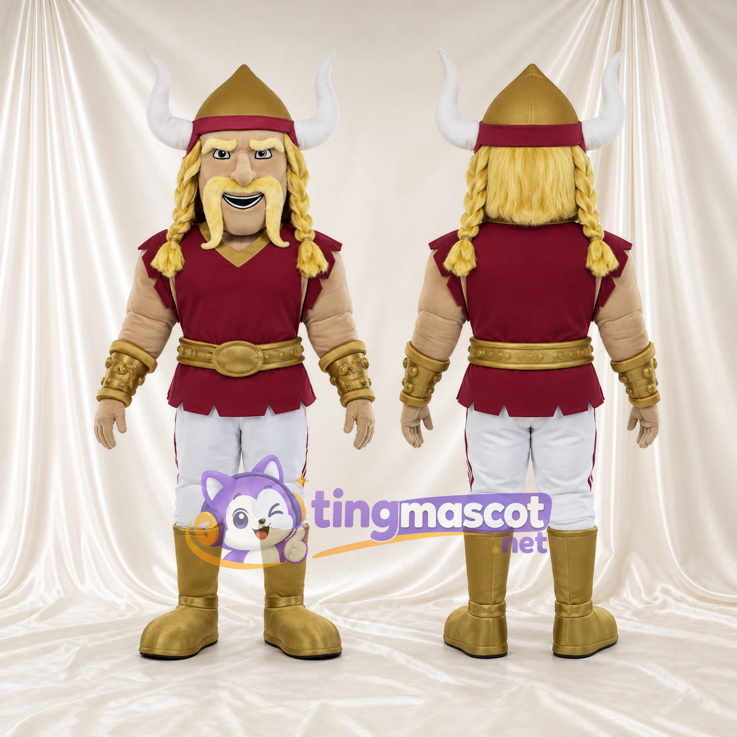 Costume de mascotte Guerrier – selon la photo – Casque; Tunique (bordeaux); Bottes (doré) Costume de mascotte Guerrier – selon la photo – Casque; Tunique (bordeaux); Bottes (doré)