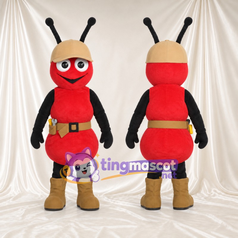 Costume de mascotte Fourmi – rouge – Chapeau (brun clair); Ceinture; Bottes