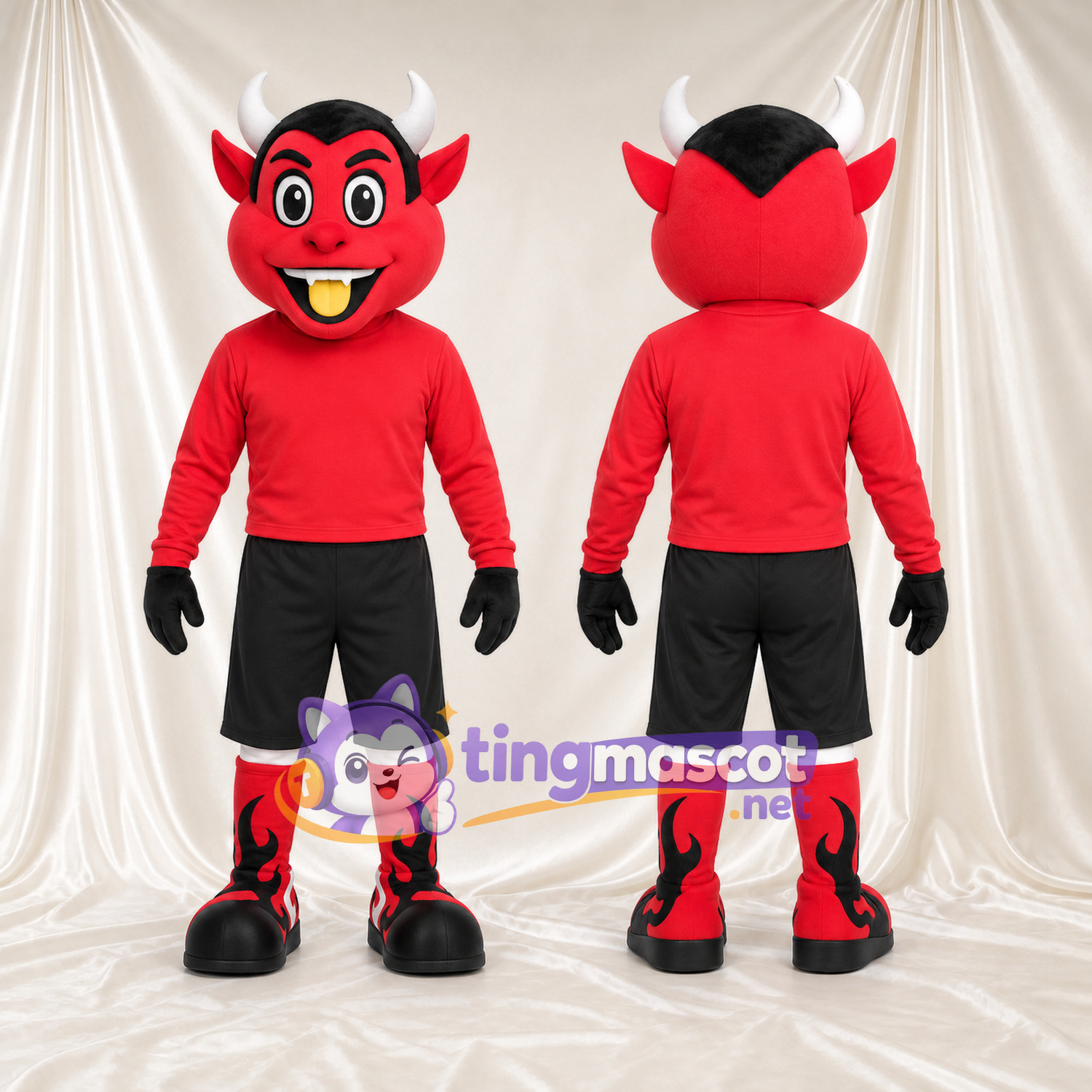 Red Devil Mascot Costume - White Horns and Black Sports Shorts Red Devil Mascot Costume - White Horns and Black Sports Shorts