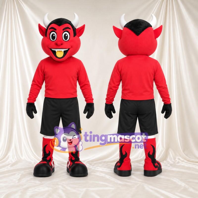 Red Devil Mascot Costume - White Horns and Black Sports Shorts