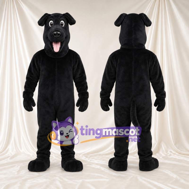 Costume de mascotte Chien – noir – Oreilles tombantes; Langue (long, rose)