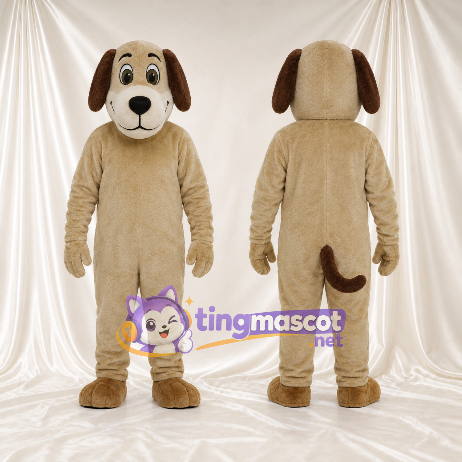 Beige Dog Mascot Costume - Cream Muzzle and Brown Eyebrows Beige Dog Mascot Costume - Cream Muzzle and Brown Eyebrows