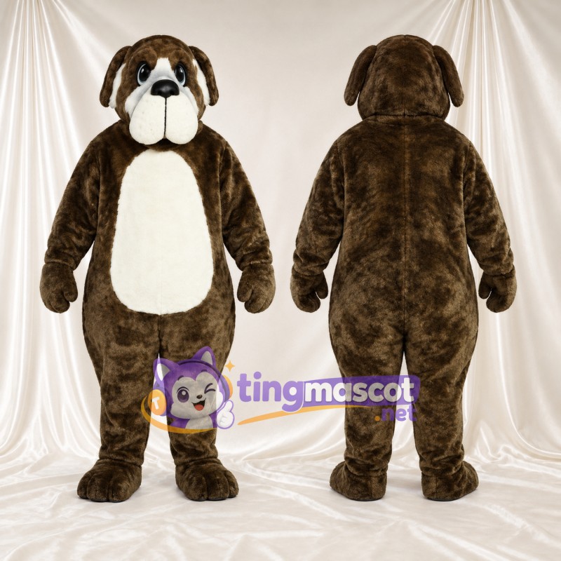 Costume de mascotte Chien – marron foncé – Ventre (crème); Museau (blanc)