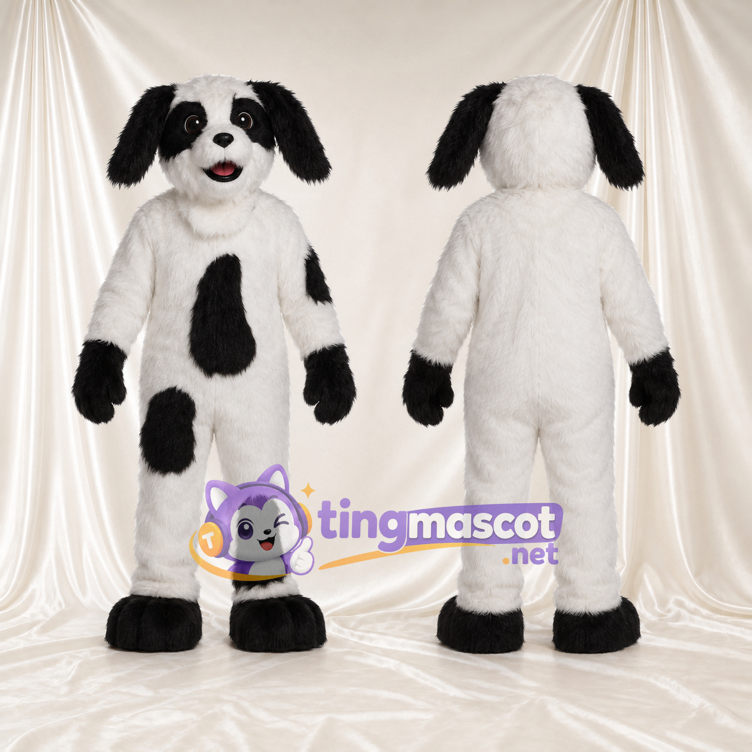 Costume de mascotte Chien – noir / blanc – Corps (grand); Taches; Oreilles tombantes Costume de mascotte Chien – noir / blanc – Corps (grand); Taches; Oreilles tombantes