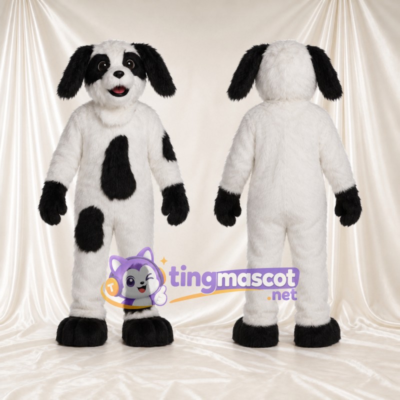 Costume de mascotte Chien – noir / blanc – Corps (grand); Taches; Oreilles tombantes