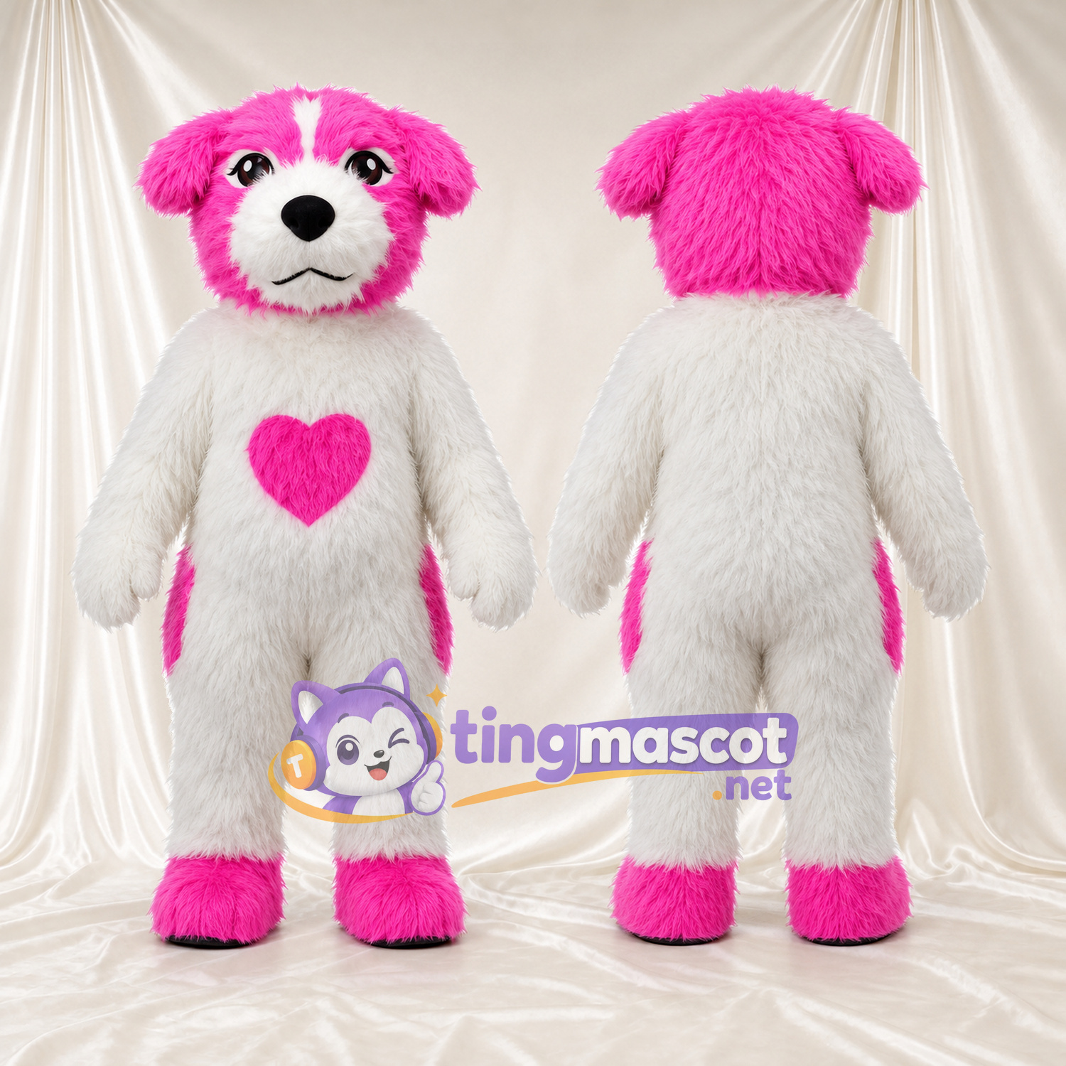 Costume de mascotte Chien – blanc / rose – Torse (rose) Costume de mascotte Chien – blanc / rose – Torse (rose)
